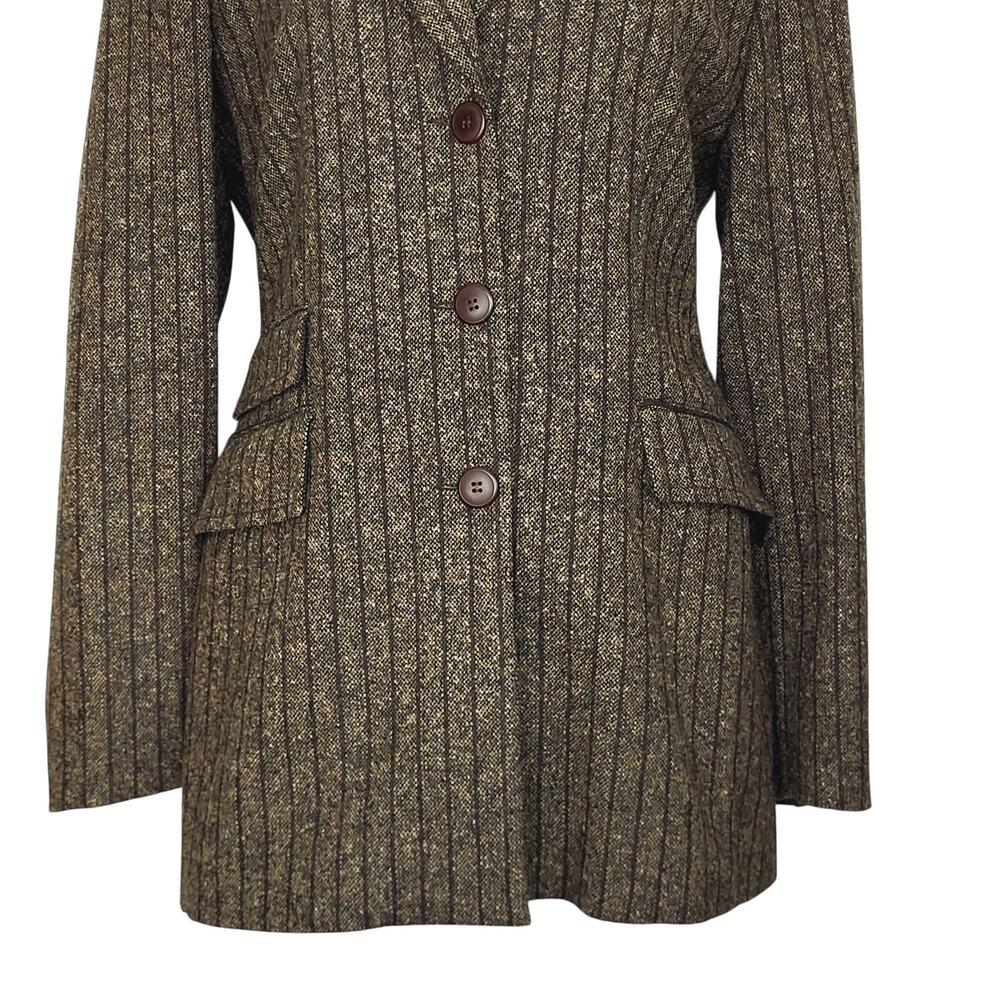 Vintage Zara Brown Tweed Striped 3 Button 3 Pocket Blazer Made in Spain Sze 8 - Picture 4 of 9